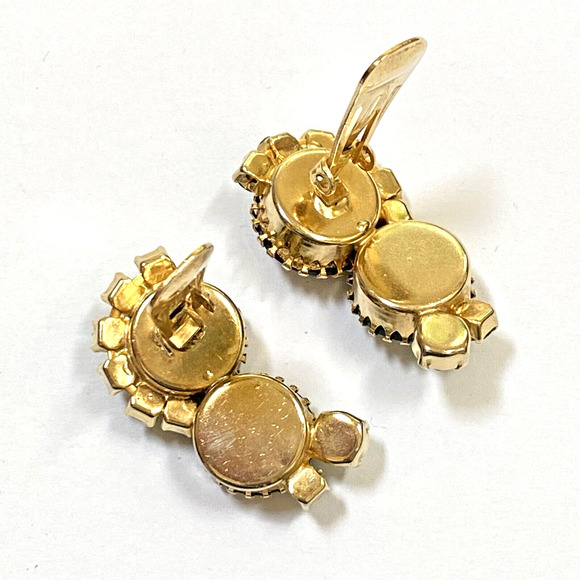 Vintage Clip On Earrings Bold Chunky Runway Greens & Goldtone Statement Jewelry - Picture 4 of 8